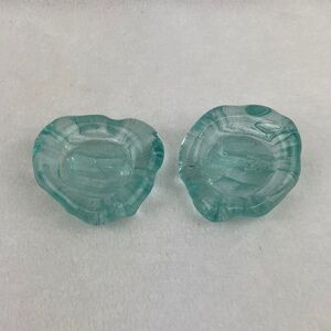 Art Glass Free Form Aqua Tea Light Holders Set of 2, 3”